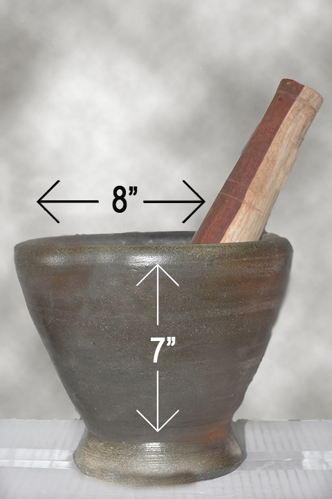 Clay mortar and pestle 8"